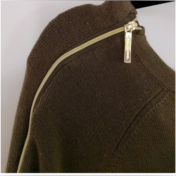 Michael Kors Sweater Dress Long Sleeves Gold Zippers Size Medium - Picture 1 of 10